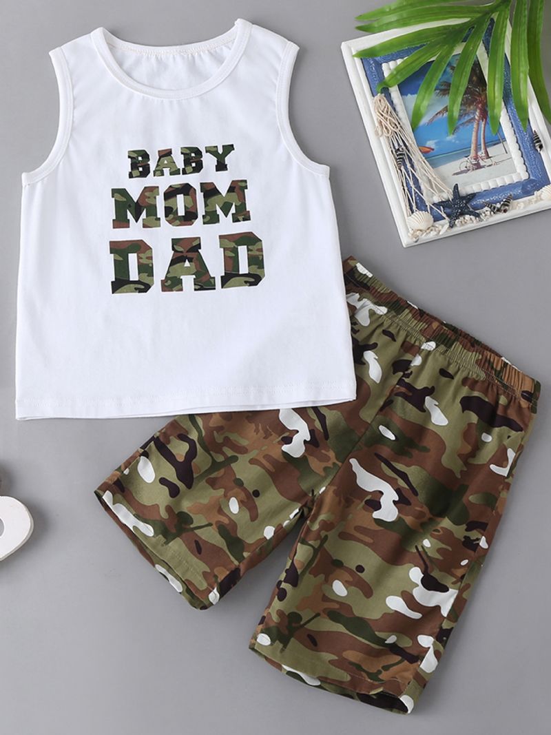 Fiúk Letter Print Tank Top + Camo Short Set Gyerekruhák Nyárra