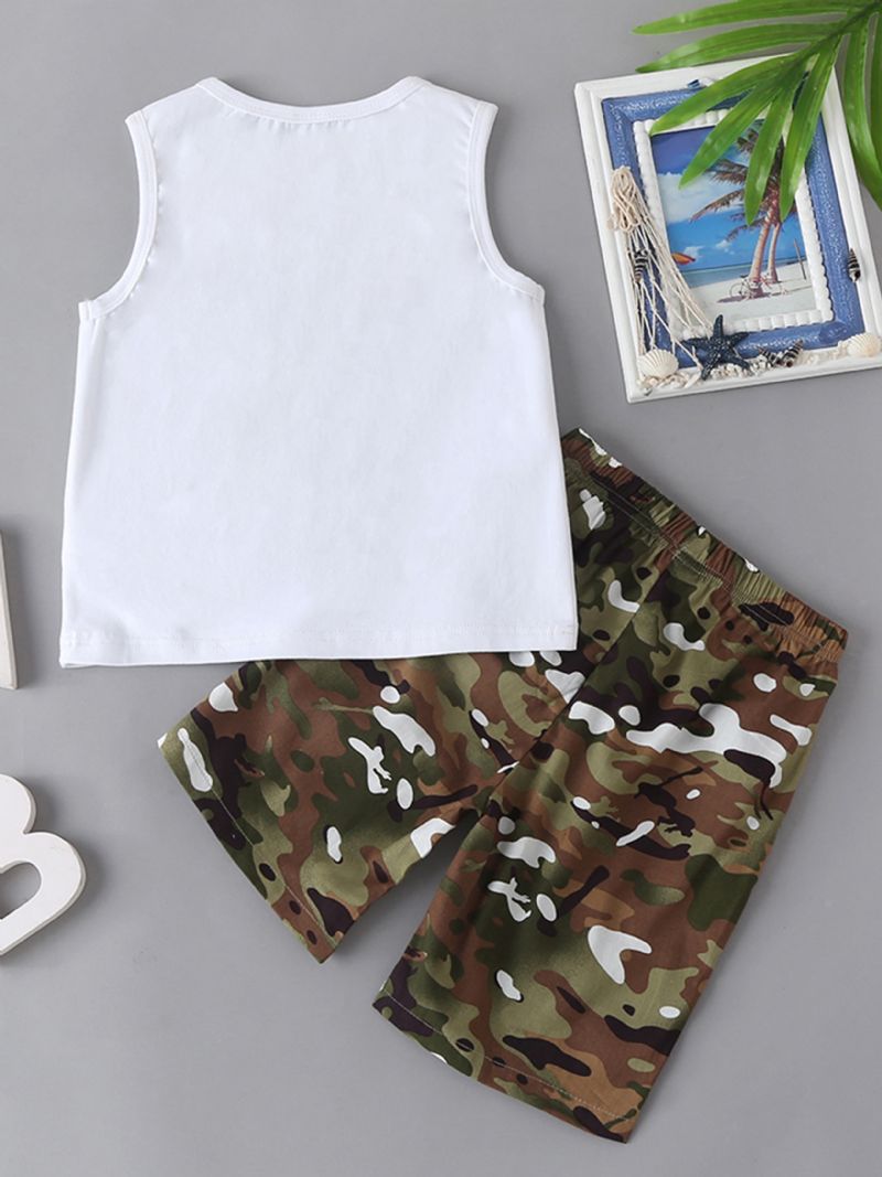 Fiúk Letter Print Tank Top + Camo Short Set Gyerekruhák Nyárra