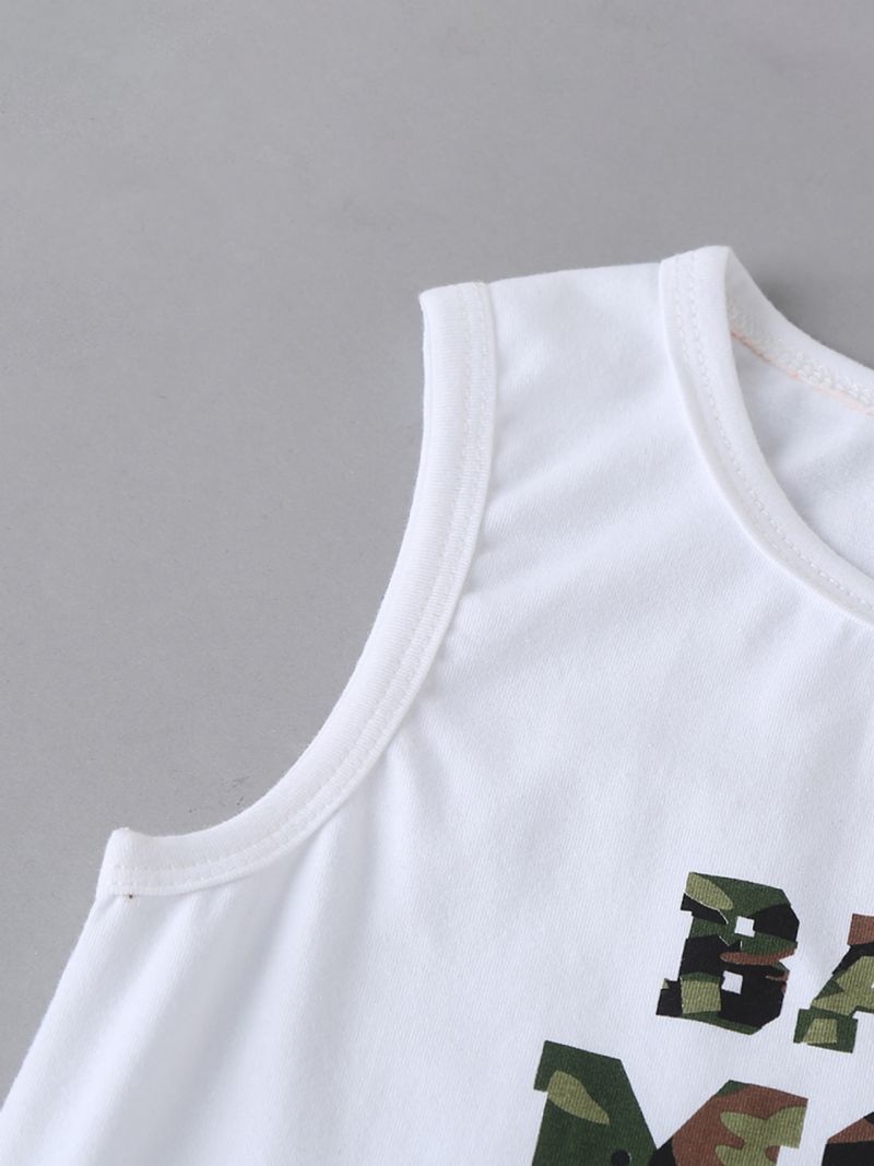 Fiúk Letter Print Tank Top + Camo Short Set Gyerekruhák Nyárra