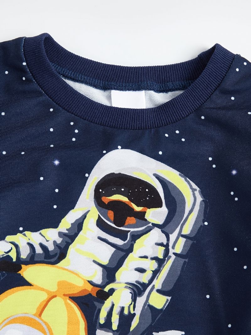 Fiúk Pizsama Családi Felszerelés Space Astronaut Print Kerek Nyakú Hosszú Ujjú Felső És Nadrág Szett Gyerekruhák