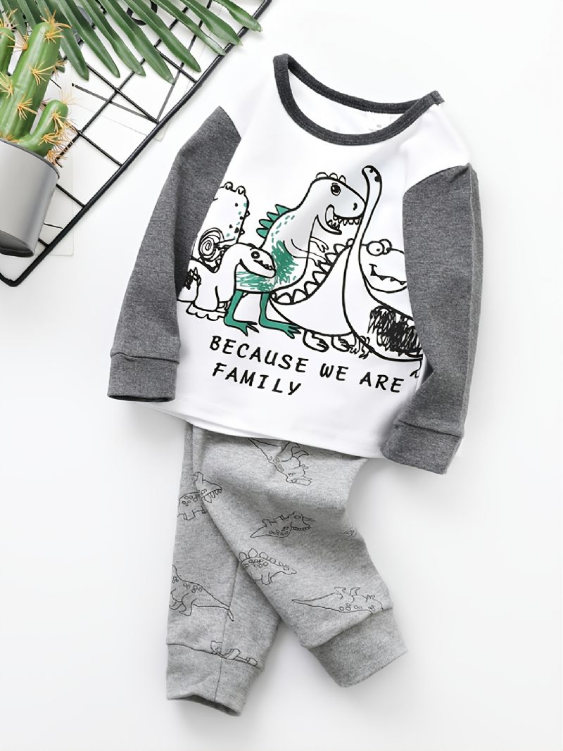 Fiúk Printed Dinosaur Colorblock Striped Crew Neck Hosszú Ujjú Nadrág Szett Őszi Tél