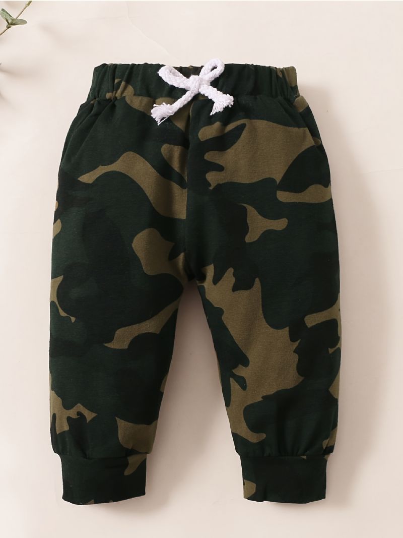 Fiúk Szlogennyomtatása Hosszú Ujjú Rövidnadrágos Jumpsuit + Camo Nadrág + Kalapkészlet Babaruha