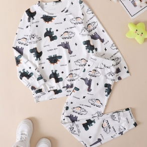 Kids Fiúk Lounge Wear Homewear Hosszú Ujjú Felső És Hozzáillő Nadrág Szett Dinoszaurusz Mintával