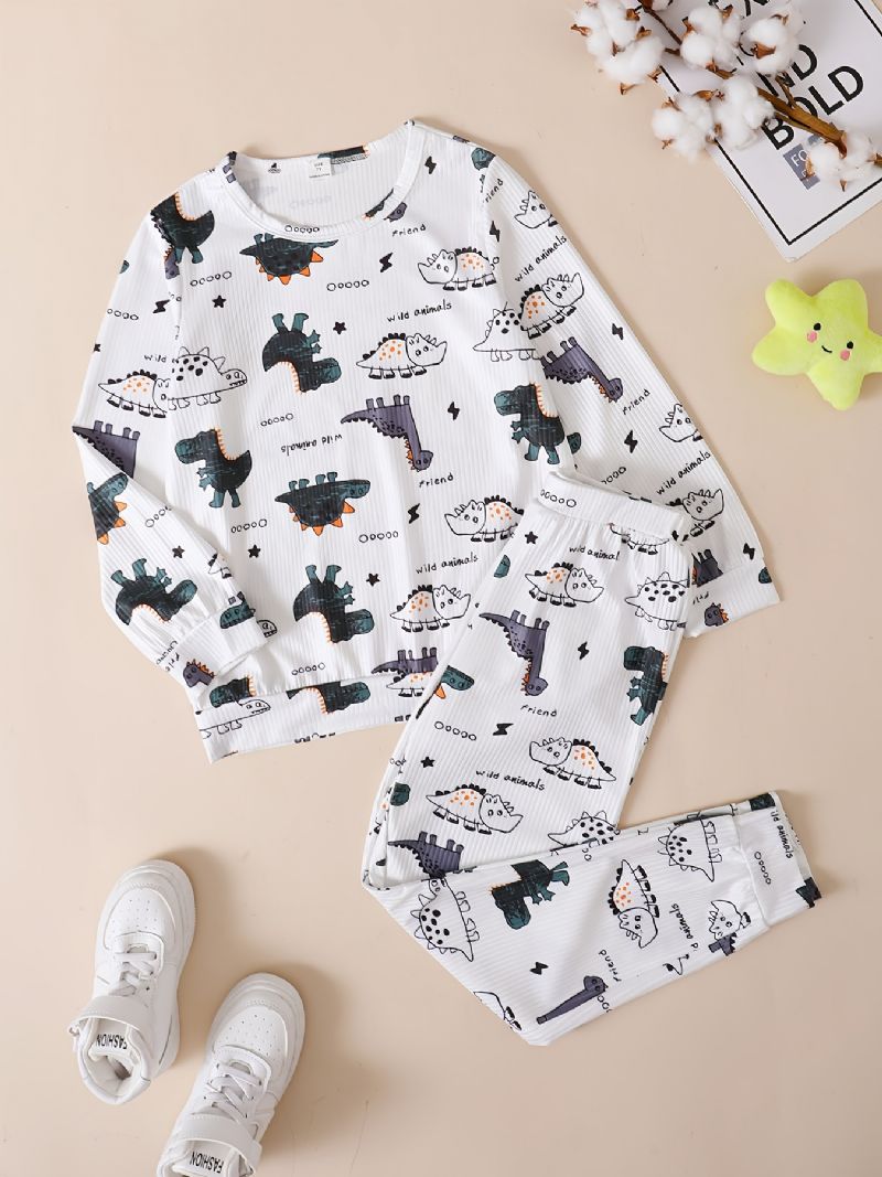 Kids Fiúk Lounge Wear Homewear Hosszú Ujjú Felső És Hozzáillő Nadrág Szett Dinoszaurusz Mintával